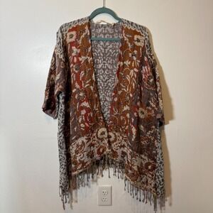 Soft Surroundings Boho Floral Fringe Kimono Cardigan Jacket Women's S/M